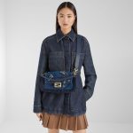 FENDI Baguette® Blue flocked denim bag with Night Butterfly embroidery - Image 5